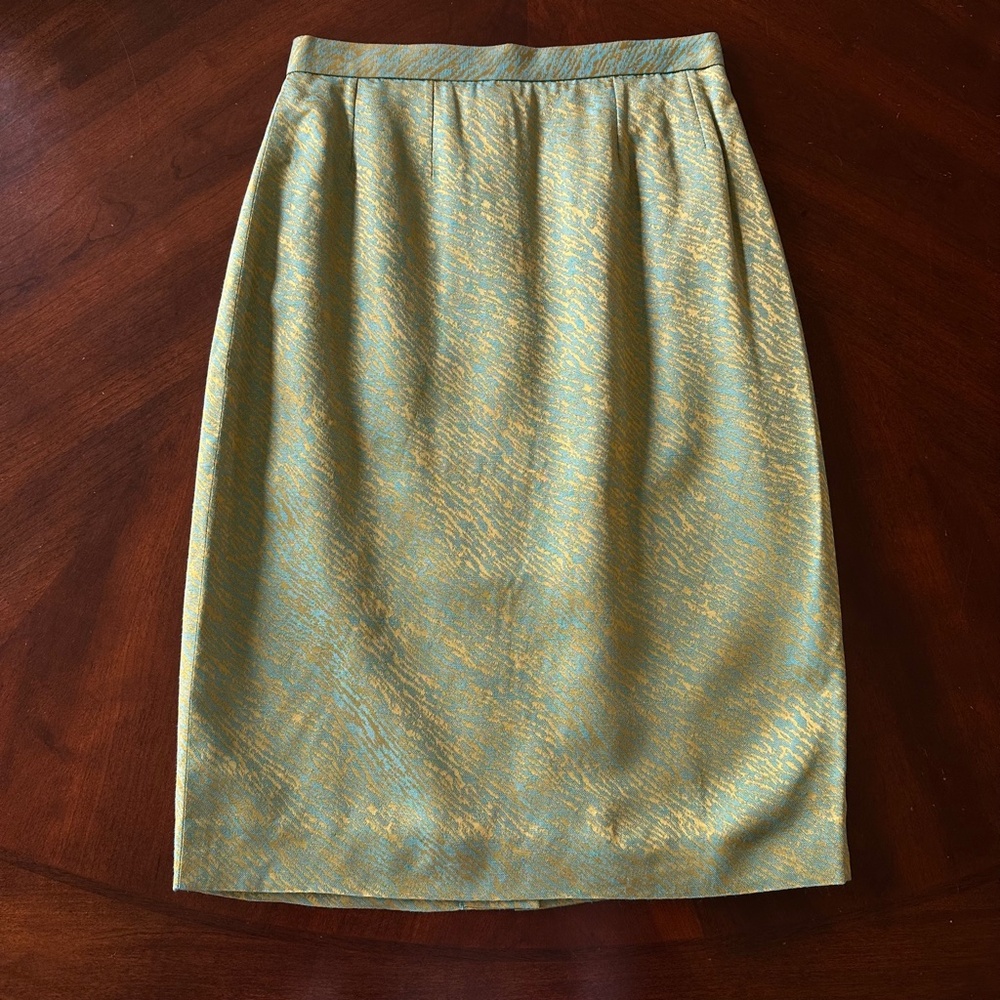 Emmanuelle Khanh Paris Pencil Skirt Gold Turquoise Size FR 38 or US Small